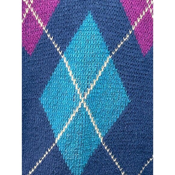 Isle Of Cotton Men’s Vintage Vest L Navy Multi Diamond Pattern Retro Golf Rugby - Picture 5 of 13